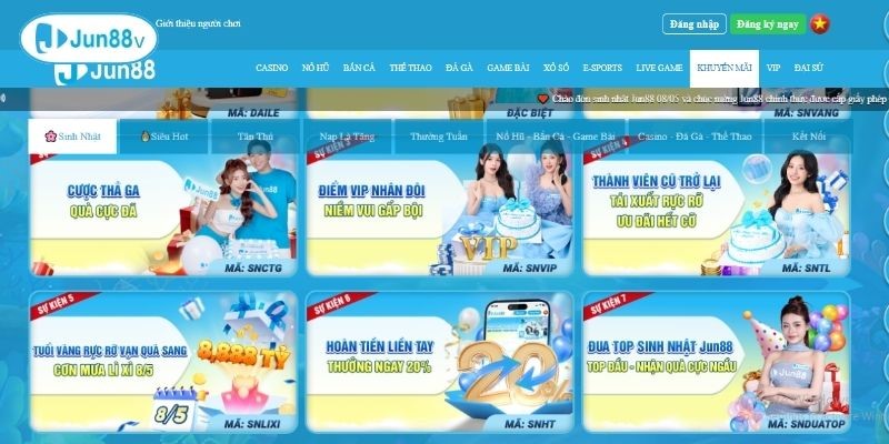 Nhận khuyến mãi JUN88 đặc biệt qua các ngày lễ
