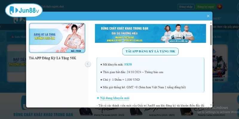 Đăng ký thành công nhận ngay 58K cược miễn phí